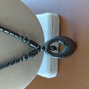 24" Chrome Beaded Necklace with Pendent